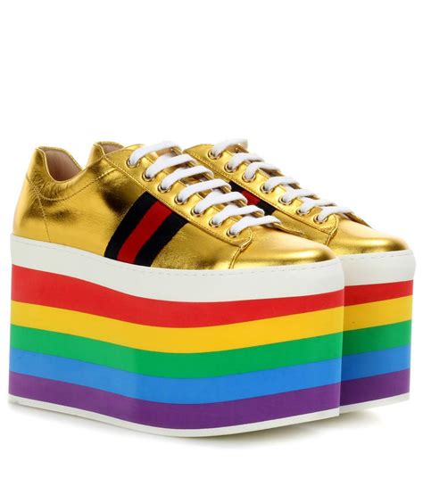 gucci peggy leather platform sneakers|Gucci peggy rainbow platform sneakers.